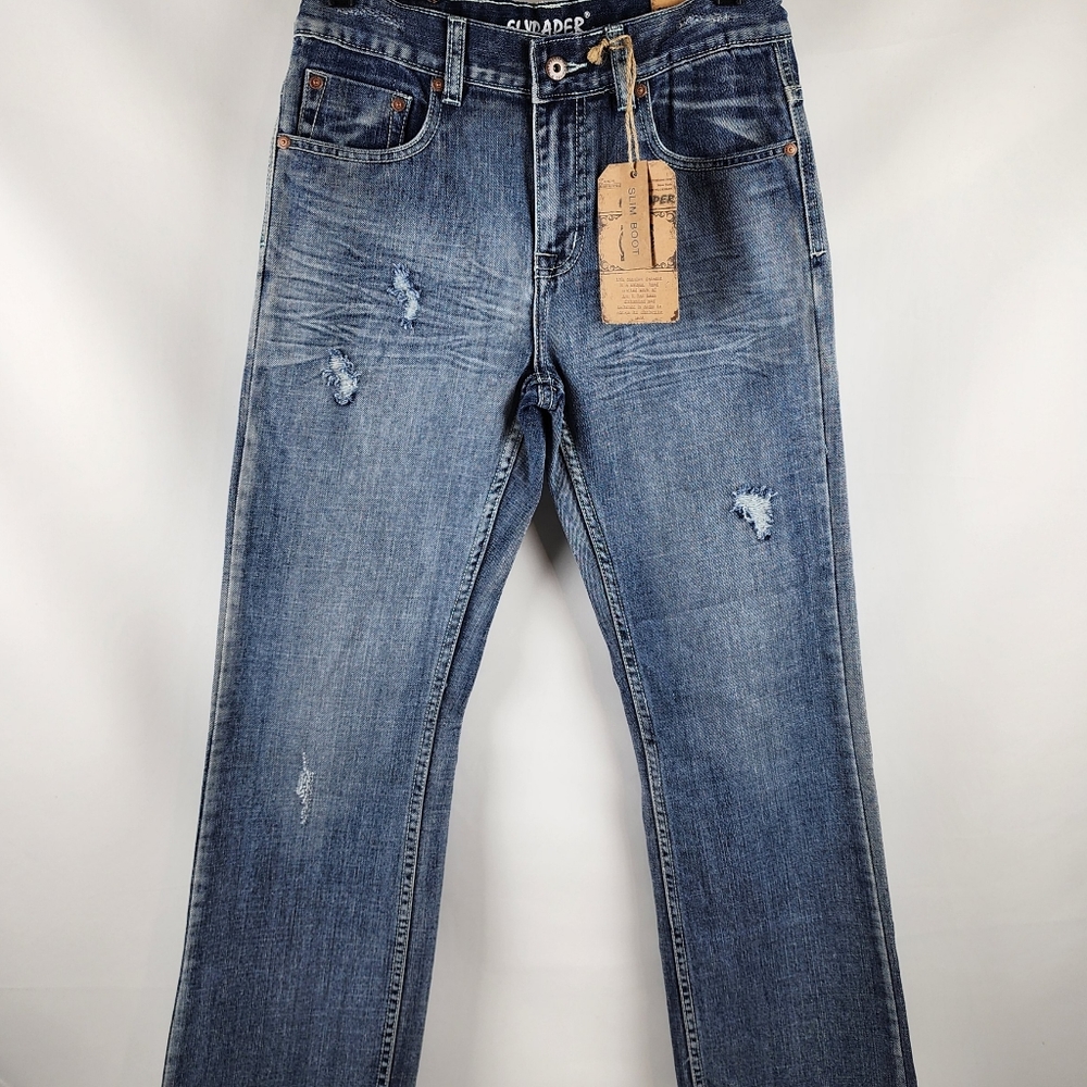 Flypaper Womens Slim Bootcut Distressed Blue Jeans Size 16 (28x28) NWT